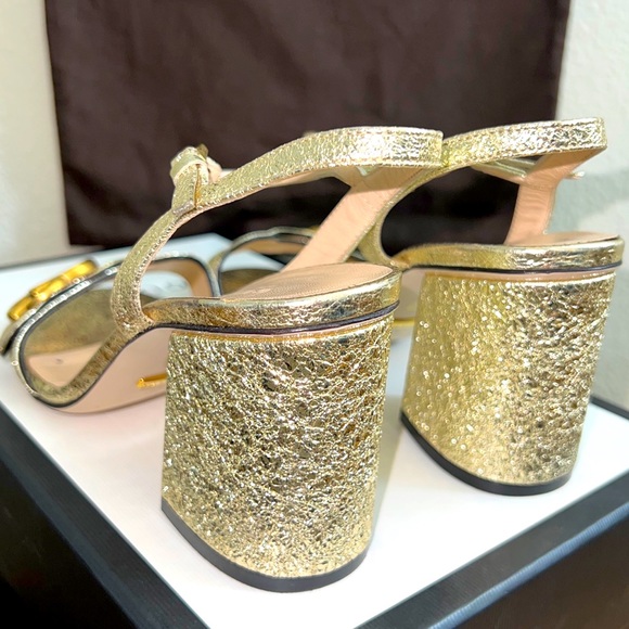 GUCCI Sexy Metallic Laminate Leather Mid Heel Sandal Double US Size 6, with Box. - Picture 6 of 16